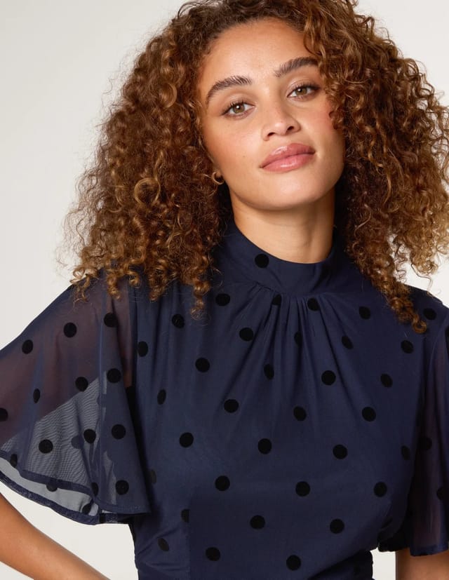 Blue Vanilla Polka Dot Tie Back Dress - 2