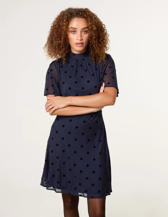 Blue Vanilla Polka Dot Tie Back Dress - 3