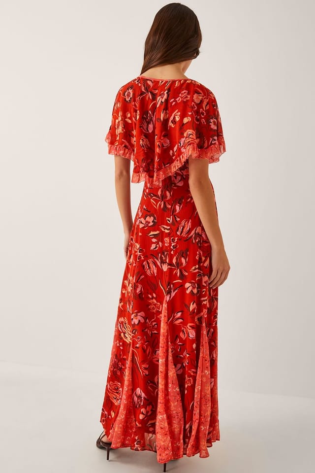 Monsoon Monsoon Women's Tallie Floral Cape Maxi Dress in Red - 2