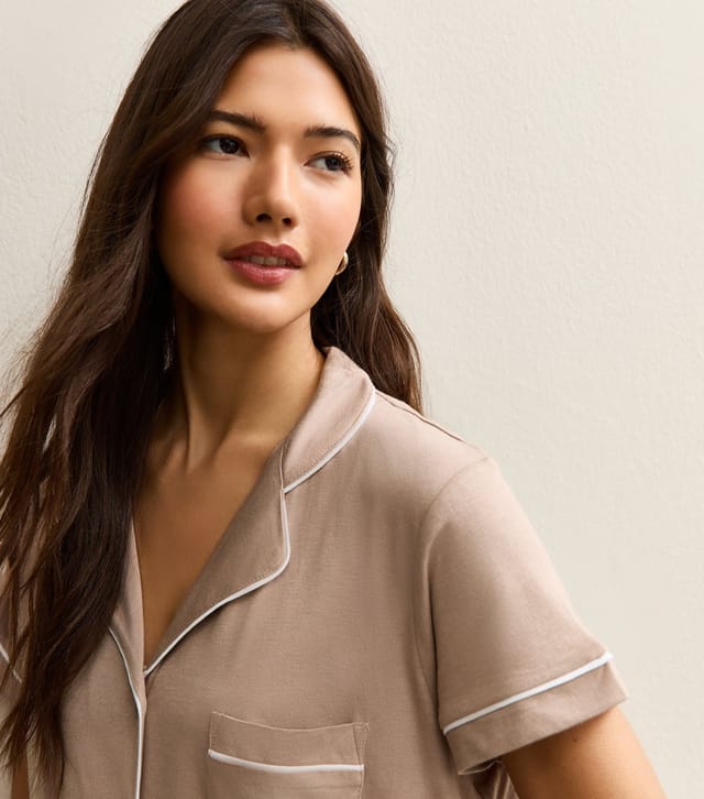 New Look Women's Mink Contrast Piping Shirt And Shorts Pyjama Set New Look - 2