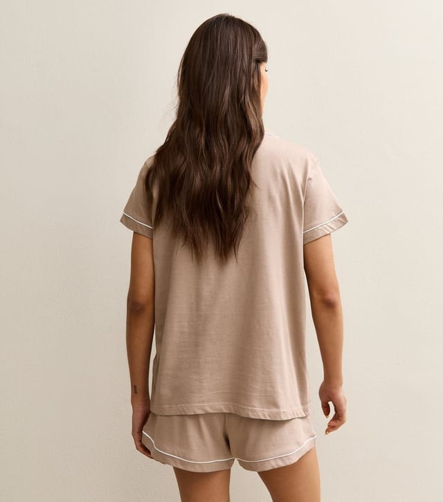 New Look Women's Mink Contrast Piping Shirt And Shorts Pyjama Set New Look - 3