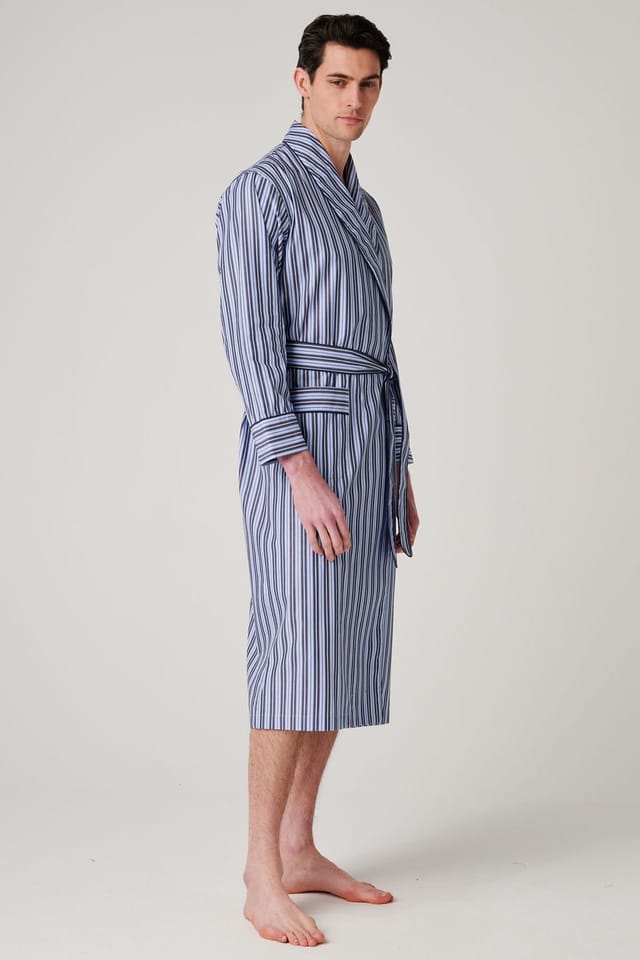 British Boxers British Boxers Men's "Navy Spark Stripe" Crisp Cotton Dressing Gown in Mid Navy - 3