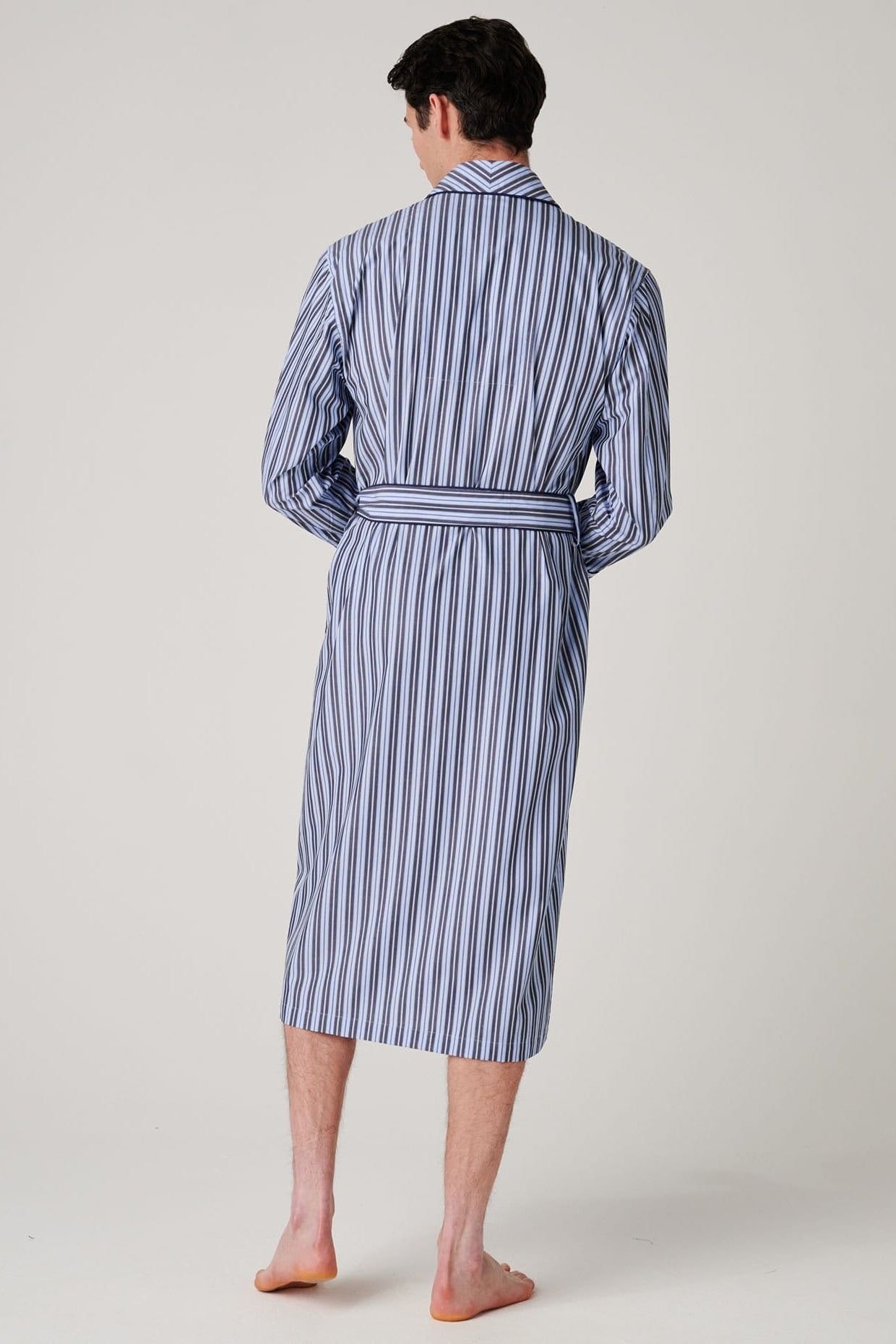 British Boxers British Boxers Men's "Navy Spark Stripe" Crisp Cotton Dressing Gown in Mid Navy - 4
