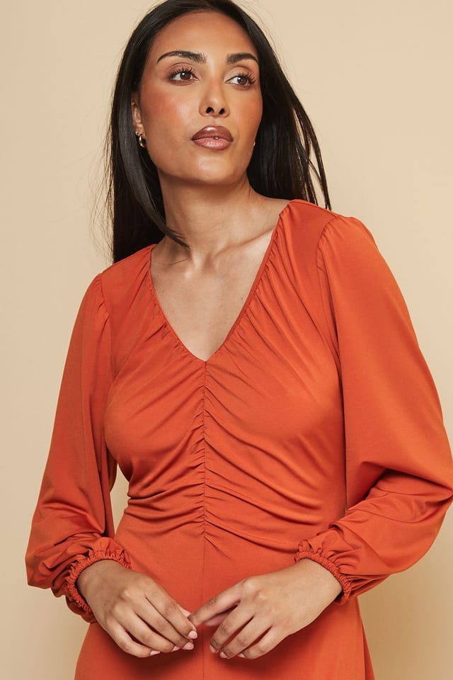 Wallis Wallis Women's Petite Gathered Front Jersey Dress in Rust - 3