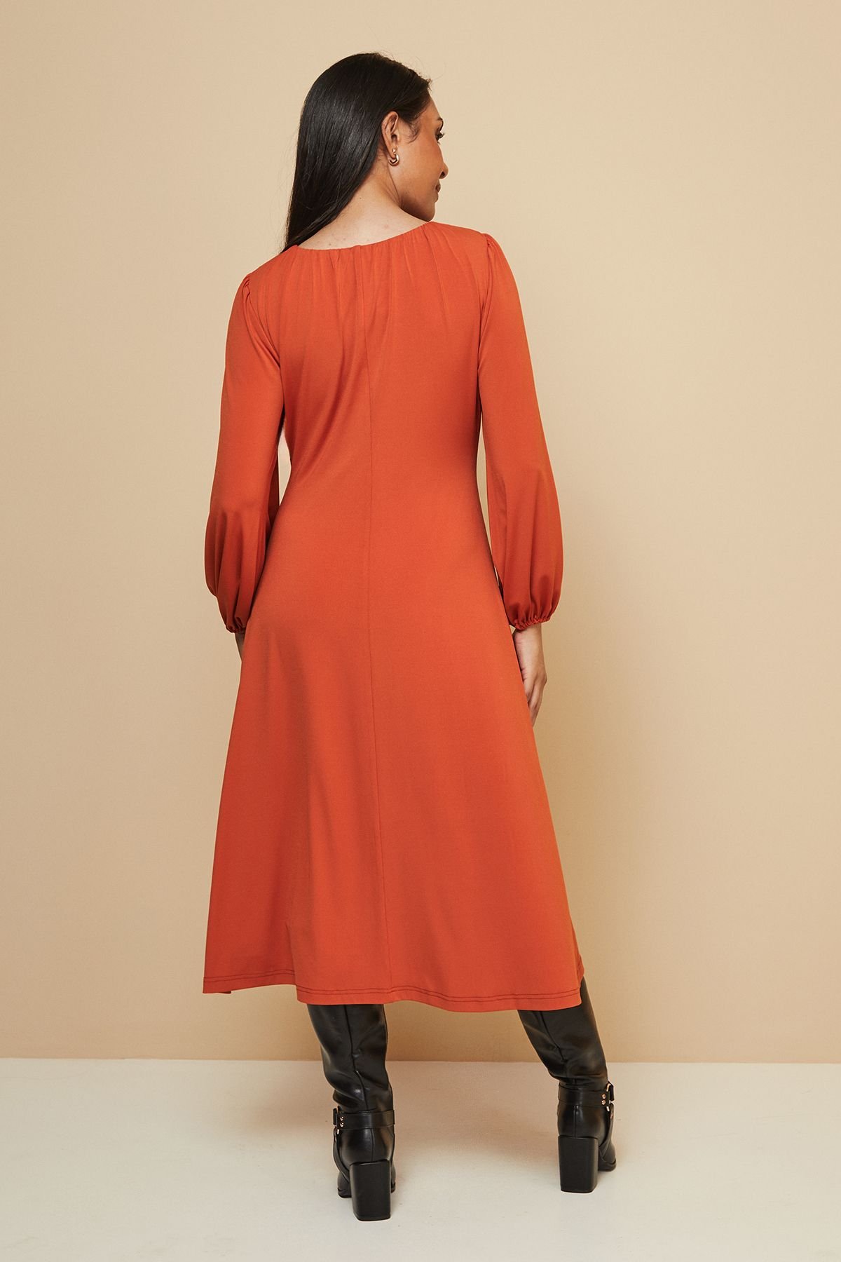 Wallis Wallis Women's Petite Gathered Front Jersey Dress in Rust - 4