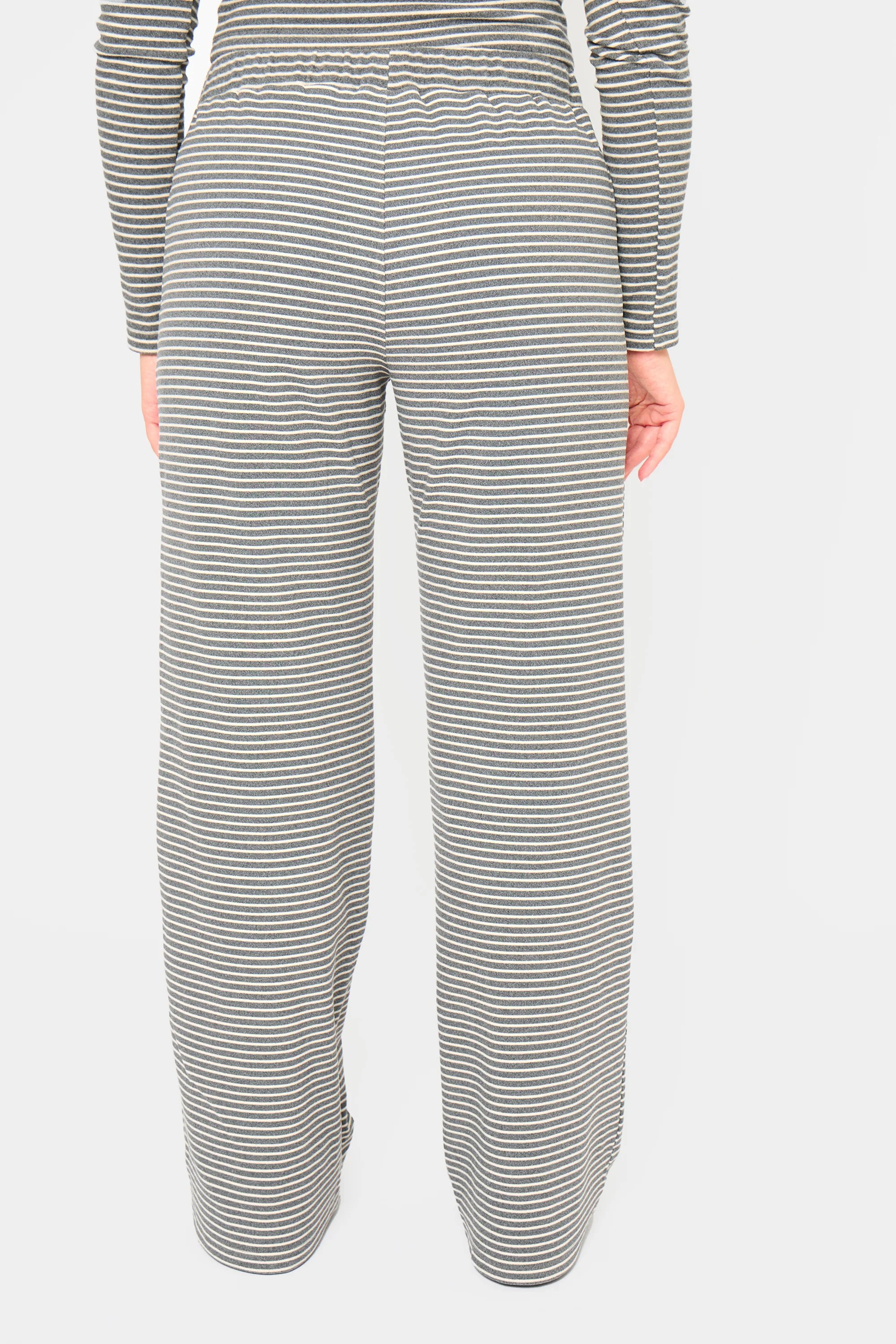 Kaiia Kaiia Striped Fleece Drawstring Wide Leg Trousers Grey Marl & White - 3