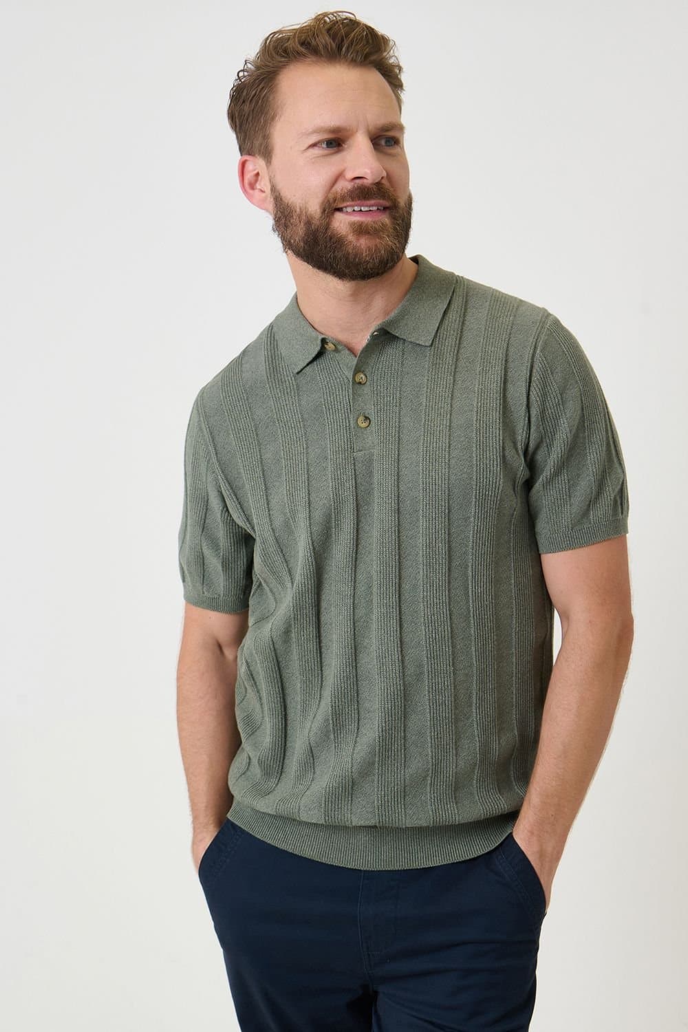 Saltwell Saltwell Men's Ribbed Short Sleeve Cotton Polo Shirt in Mint