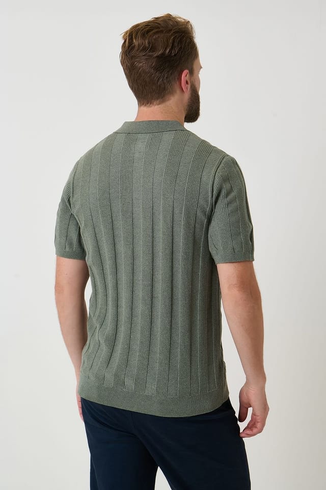 Saltwell Saltwell Men's Ribbed Short Sleeve Cotton Polo Shirt in Mint - 2
