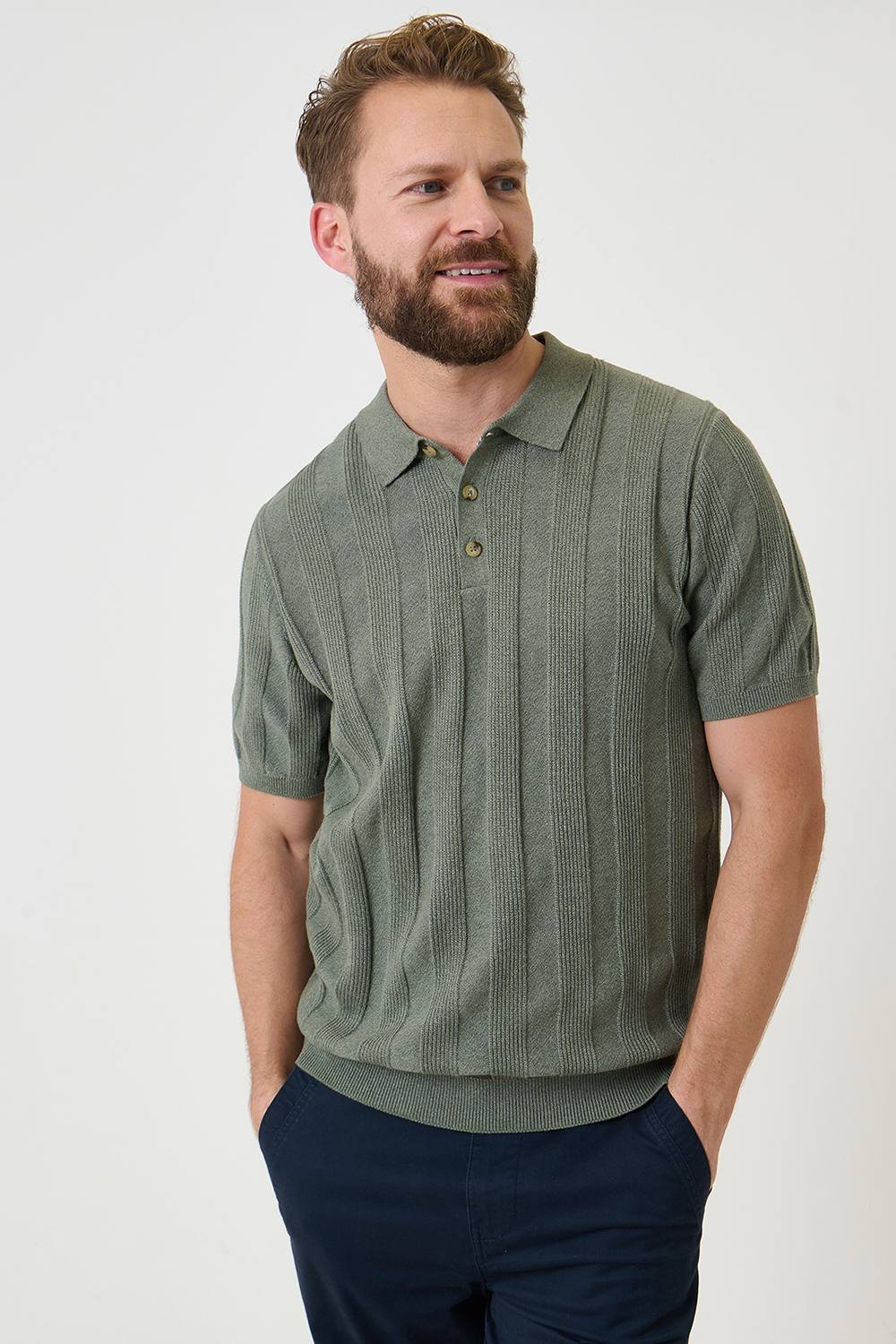 Saltwell Saltwell Men's Ribbed Short Sleeve Cotton Polo Shirt in Mint - 3