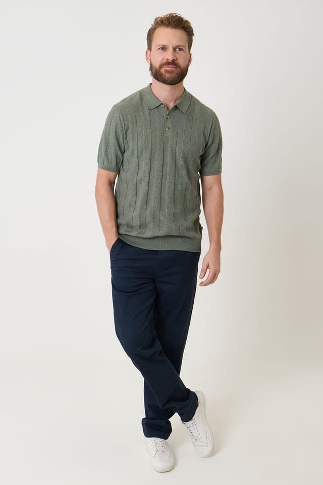 Saltwell Saltwell Men's Ribbed Short Sleeve Cotton Polo Shirt in Mint - 3