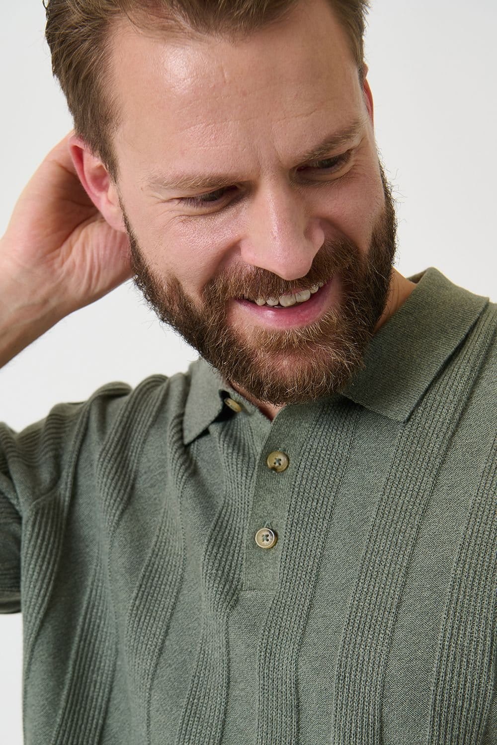 Saltwell Saltwell Men's Ribbed Short Sleeve Cotton Polo Shirt in Mint - 4