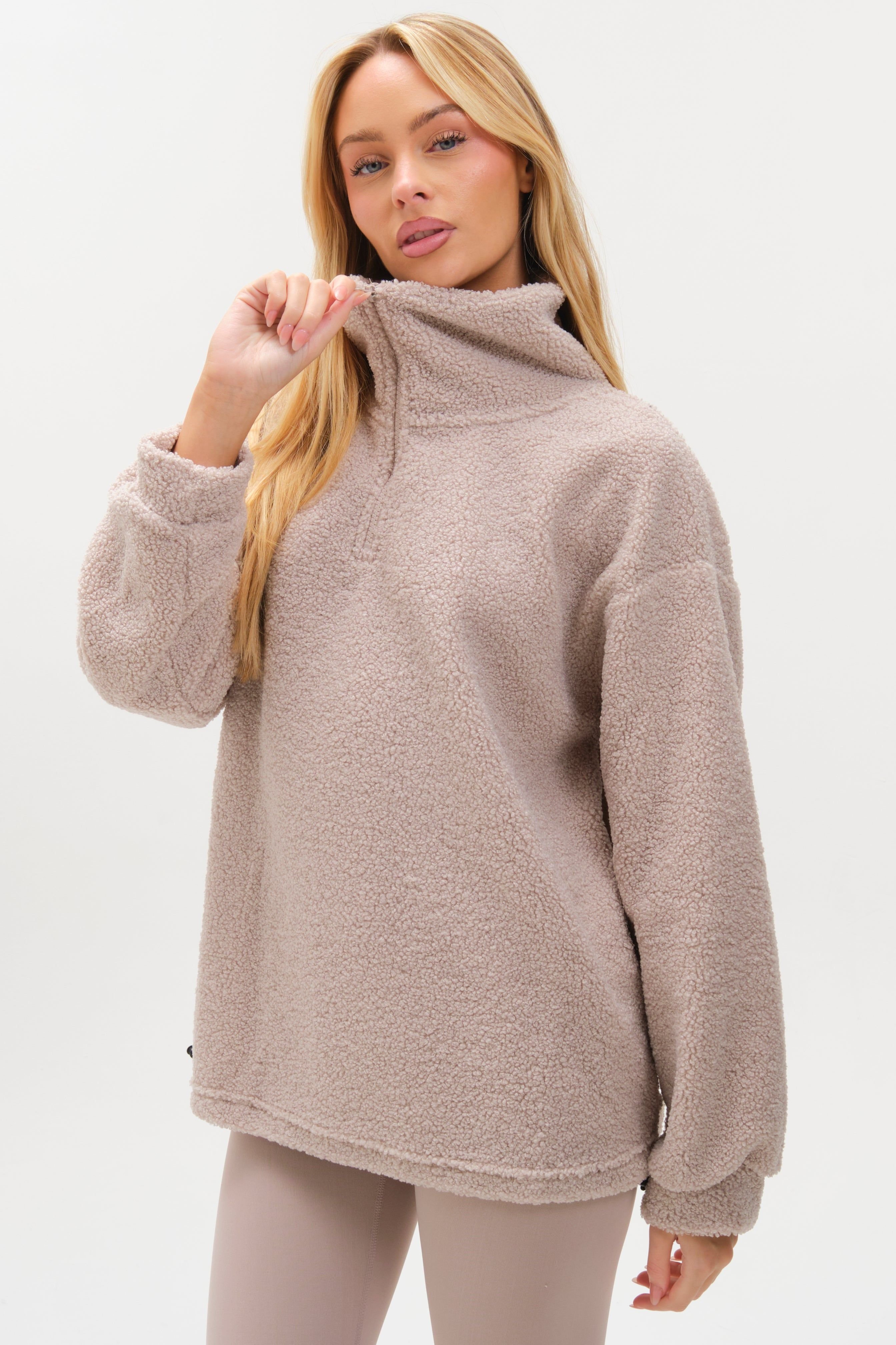 BCouture BCouture Women's Quarter-Zip Borg Fleece & Leggings Set in Stone - 2