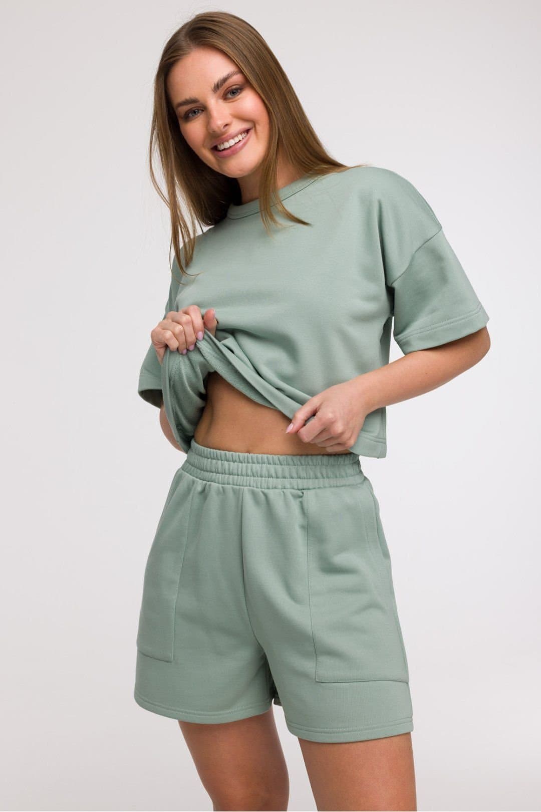 Love Lace Love Lace Green High Waist Elastic Pocket Summer Shorts