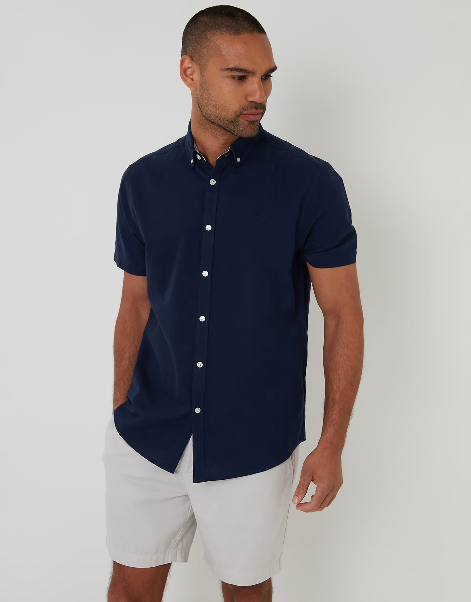 ASOS Threadbare Oxford cotton short sleeve shirt in navy