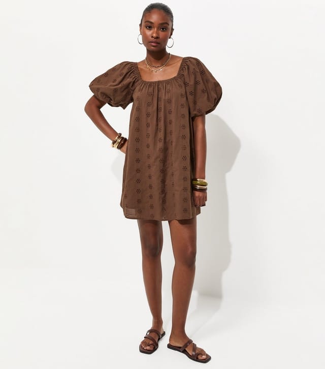 New Look Women's Dark Brown Cotton Puff Sleeve Smock Mini Dress New Look - 3