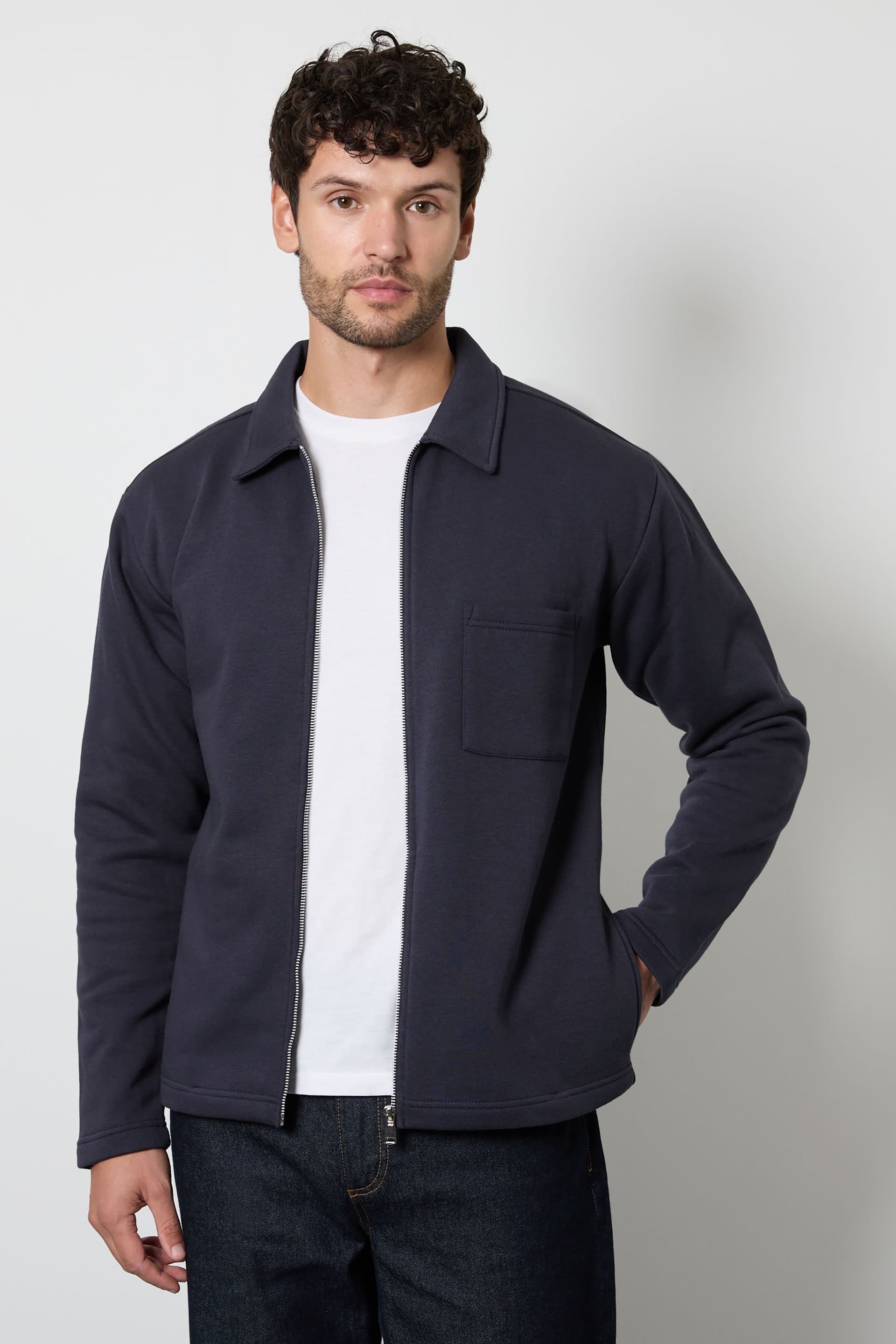 Burton Burton Men's Navy Zip Through Jersey Overshirt