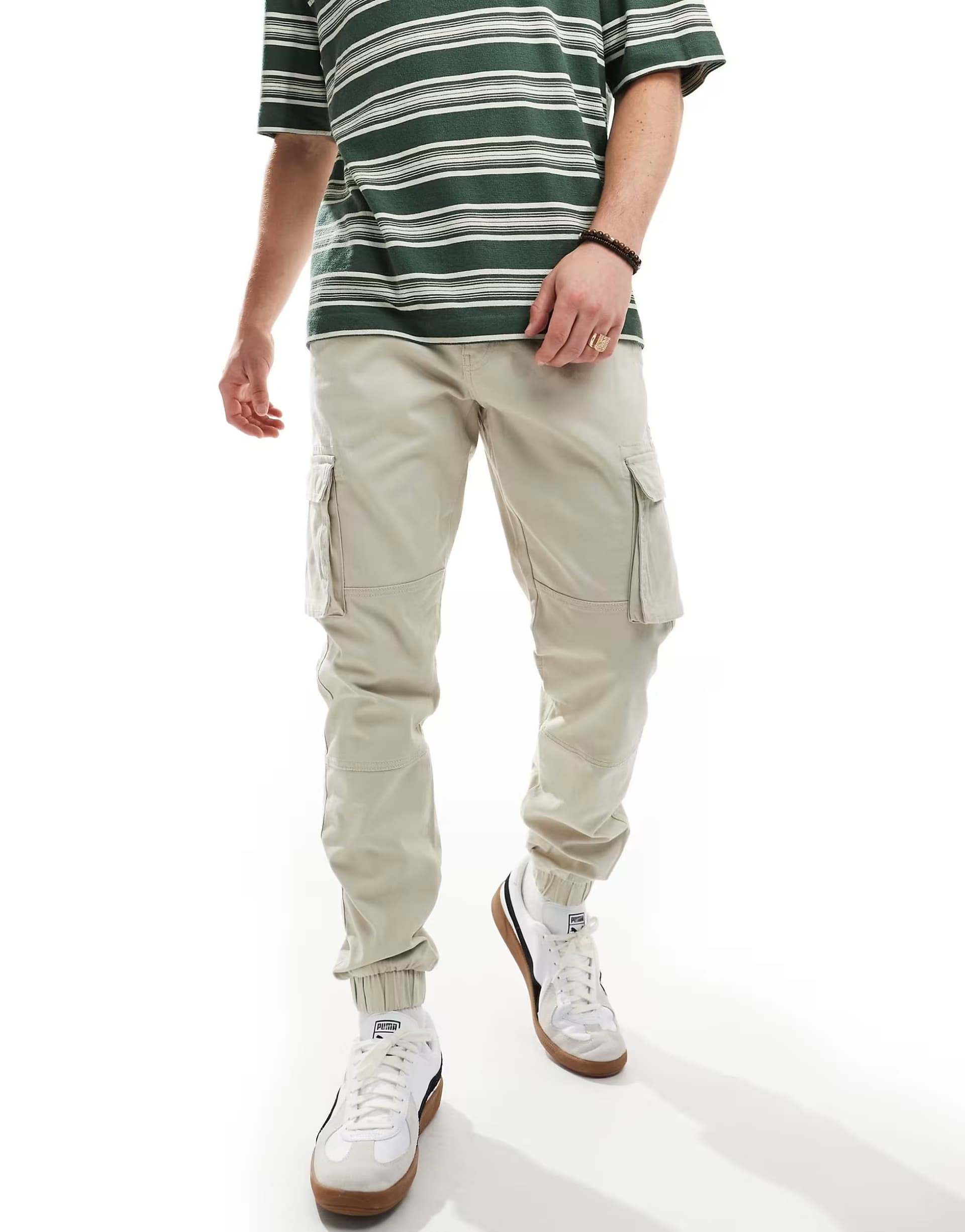 ASOS Only & Sons tapered fit cargo trousers with cuffed bottom in sand