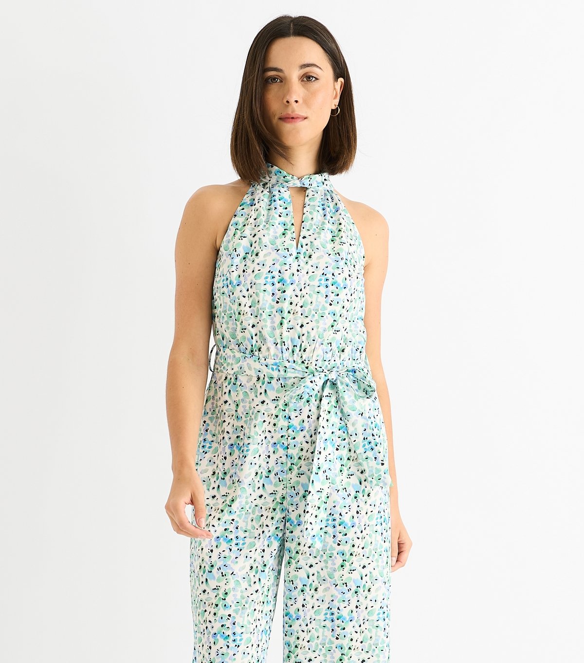 Gini London Women's Petite Blue Halter Neck Printed Jumpsuit Gini London New Look - 2