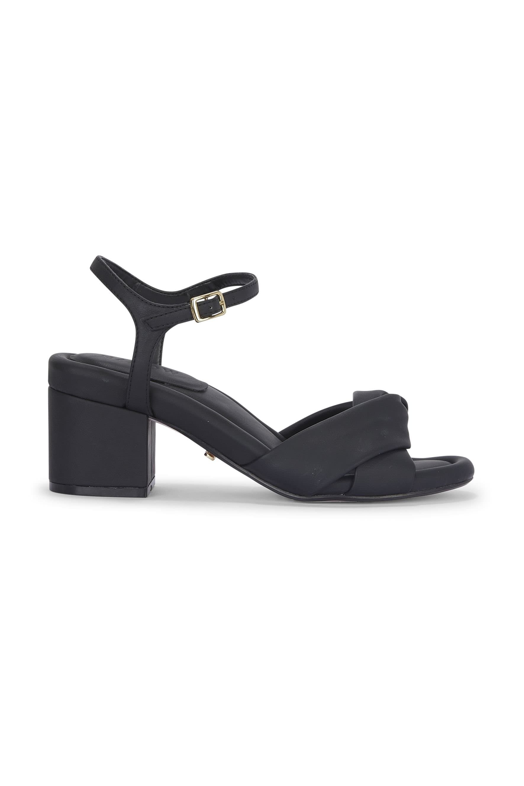 MALOW LONDON MALOW LONDON Women's Bella Heeled Sandals Buckle Strap PU Open Toe Block Heel Shoes in Black