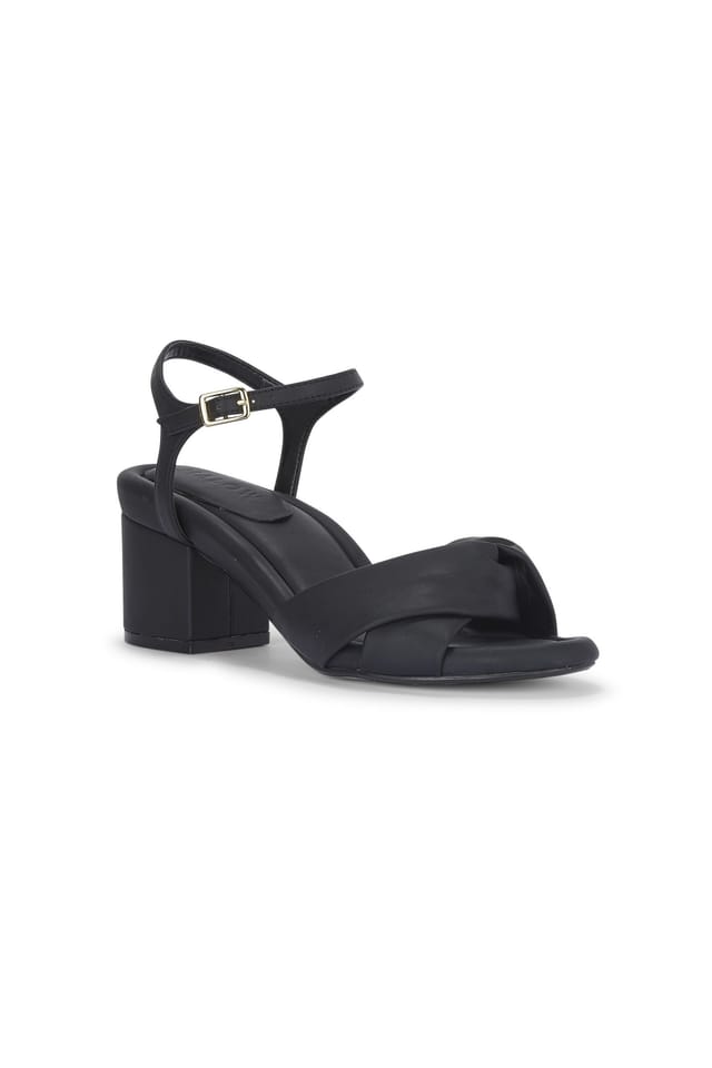 MALOW LONDON MALOW LONDON Women's Bella Heeled Sandals Buckle Strap PU Open Toe Block Heel Shoes in Black - 3