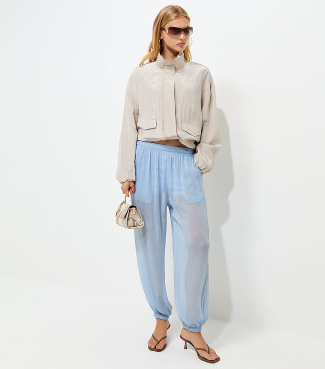 New Look Women's Light Blue Sheer Chiffon Cuffed Trousers New Look - 3