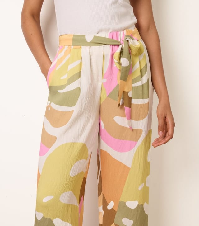 Blue Vanilla Women's Multicoloured Leaf Print Wide Leg Trousers Blue Vanilla New Look - 3