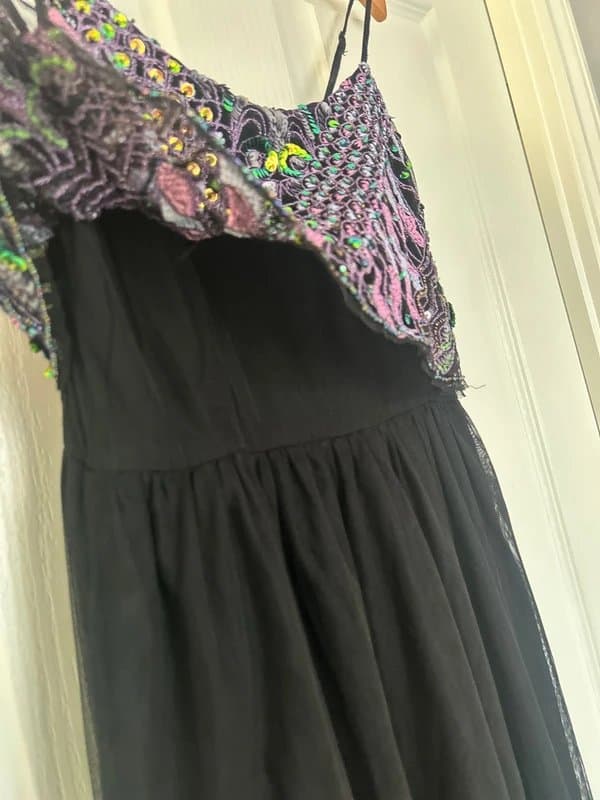 ASOS ASOS (8) Black Maxi Strappy Dress with Sequin Embellishments and Chiffon Over Layer