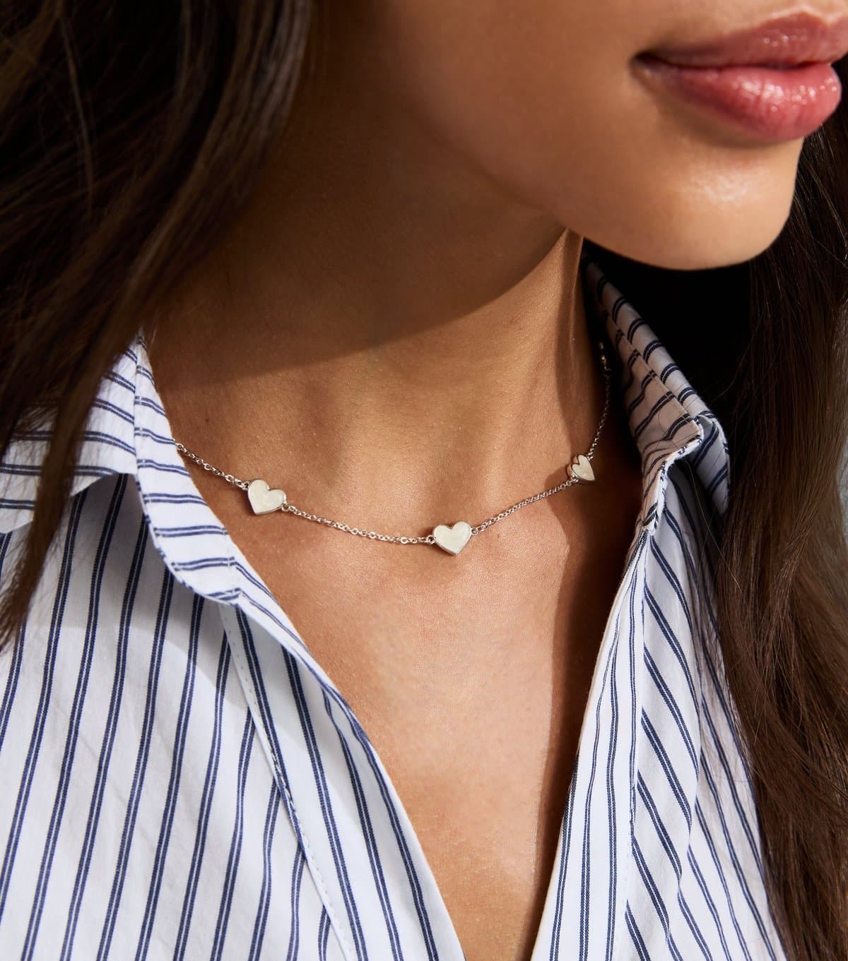 New Look Silver Tone Mini Enamel Heart Necklace New Look