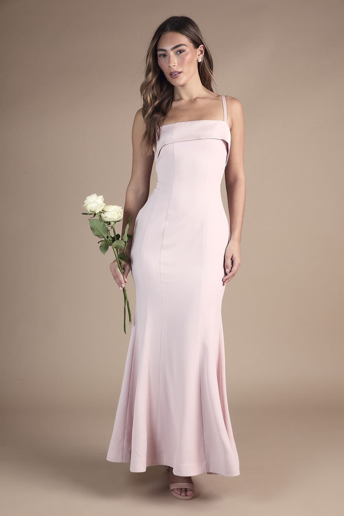 Coast Coast Women's Strappy Fitted Satin Trim Bridesmaid Dress in Blush