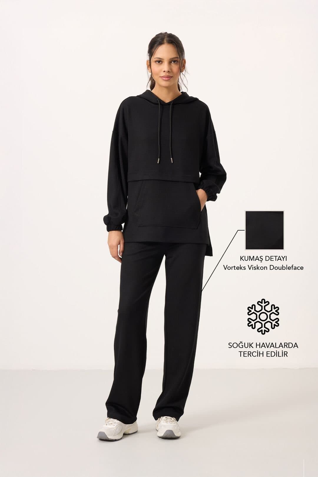 Tommy Life Tommy Life Women's Oversized Hooded Sweatshirt & Wide-Leg Pants Set in Black