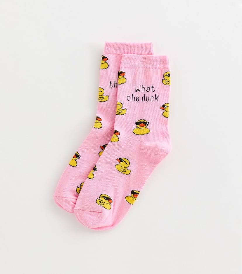 New Look Pink Cotton Rich What The Duck Ankle Socks New Look - 1