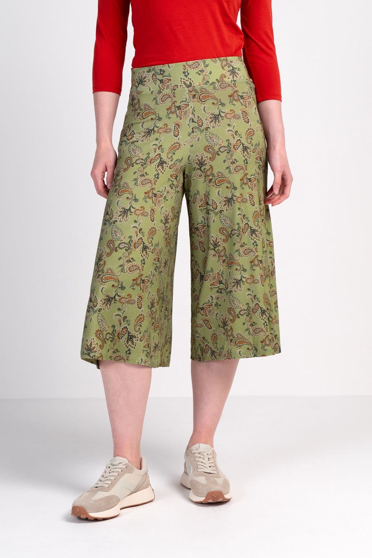 Kettlewell Kettlewell Women's High-Waist Printed Culotte Trousers in Light Green