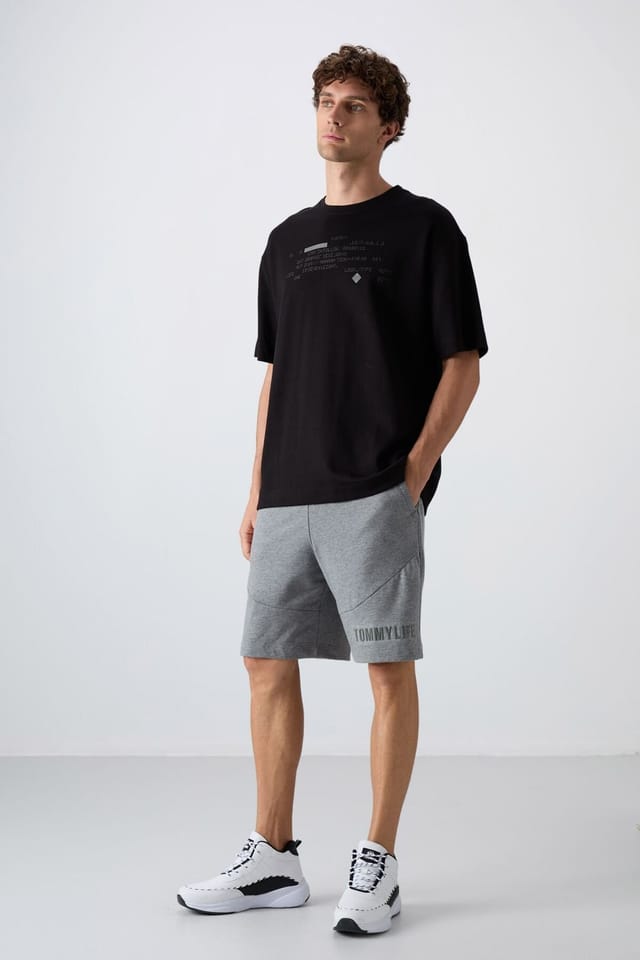 Tommy Life Tommy Life Men's Oversized Printed Crew Neck T-Shirt in Black - 2
