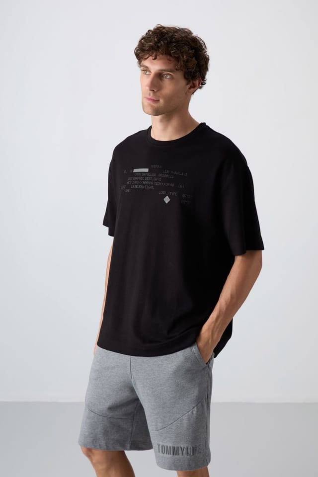 Tommy Life Tommy Life Men's Oversized Printed Crew Neck T-Shirt in Black - 3