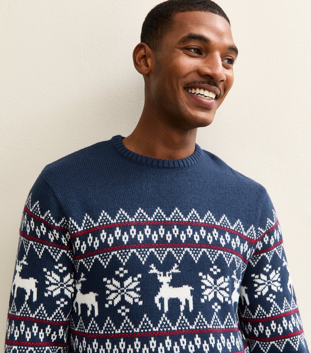 New Look Blue Reindeer Pattern Christmas Jumper