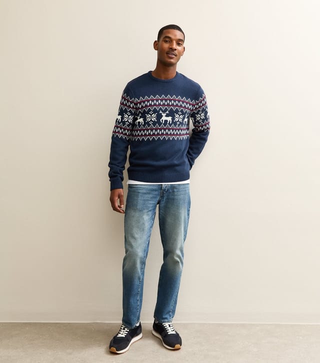 New Look Men's Blue Reindeer Pattern Christmas Jumper New Look - 3