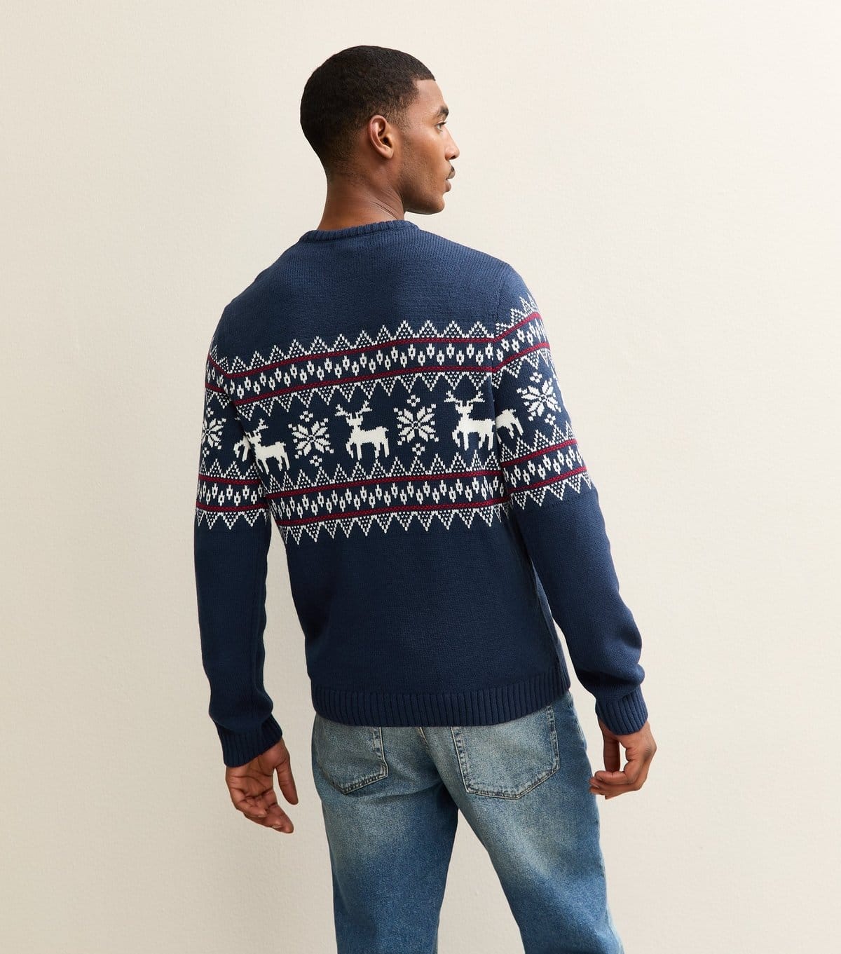 New Look Men's Blue Reindeer Pattern Christmas Jumper New Look - 4