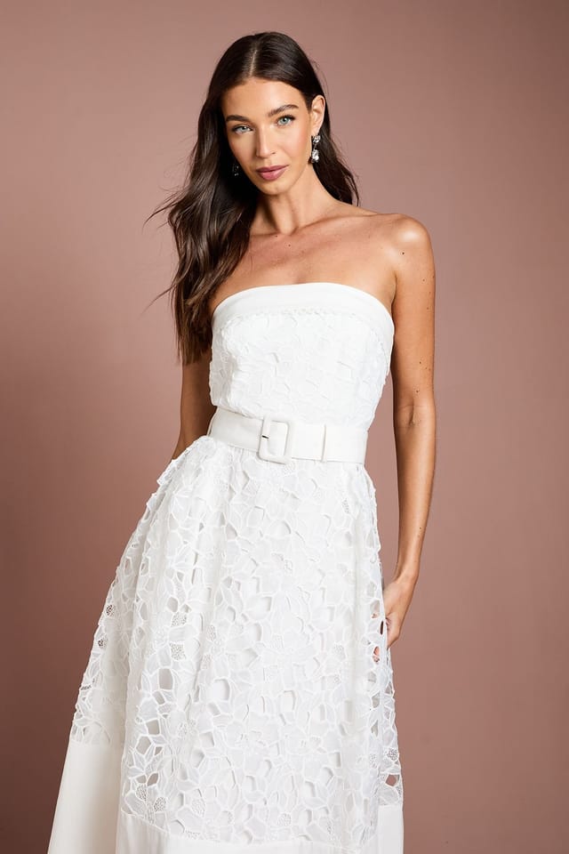 Coast Coast Women's Bandeau Belted Lace Midi Dress in Ivory - 2