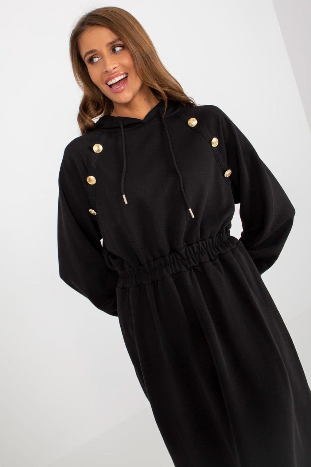 Love Lace Love Lace Women's Everyday Long Sleeve Hooded Tracksuit Dress in Black