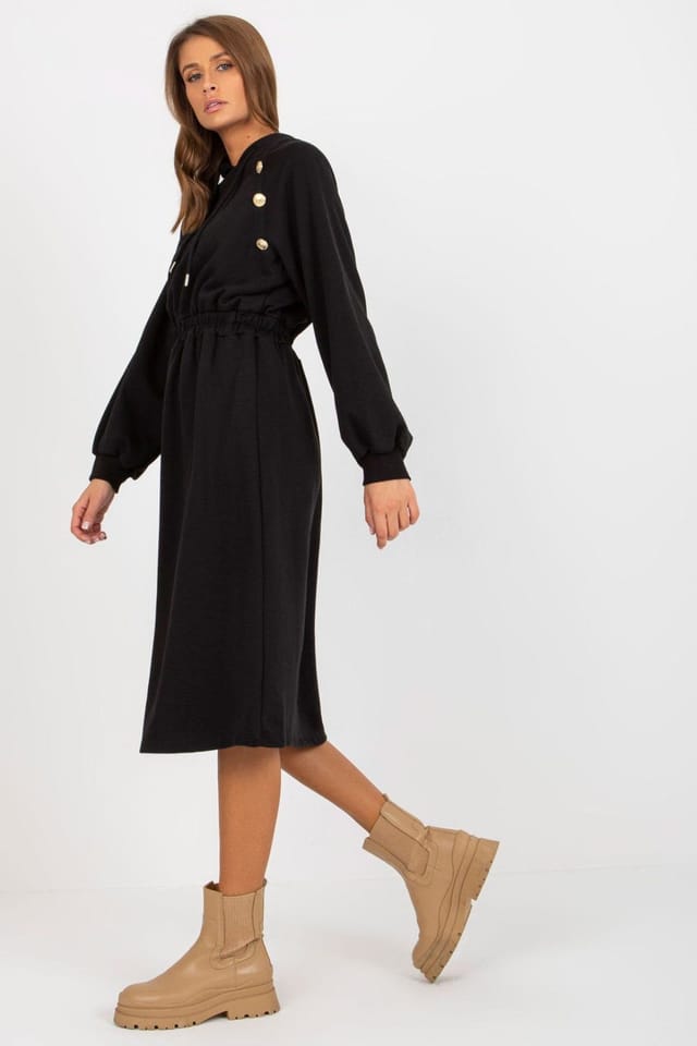 Love Lace Love Lace Women's Everyday Long Sleeve Hooded Tracksuit Dress in Black - 2