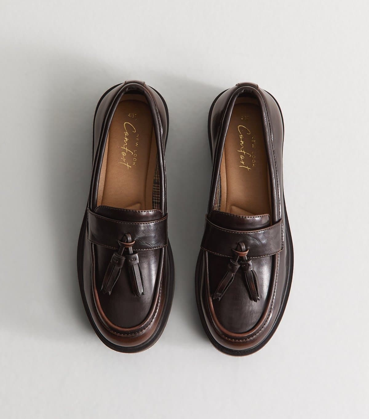 New Look Women's Dark Burgundy Burnished Faux Leather Tassel Loafers Vegan New Look