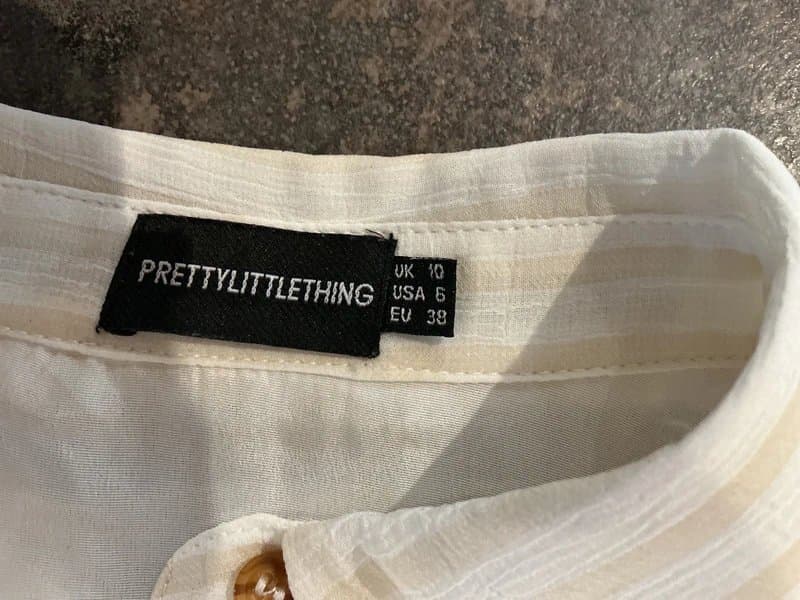 PrettyLittleThing PLT playsuit jumpsuit shorts chiffon puff sleeve shirt cream beige sz 10 brand new