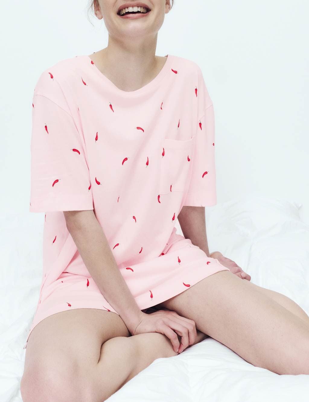 Marks & Spencer M&S Pink Mix Cotton Modal Printed Minishirt