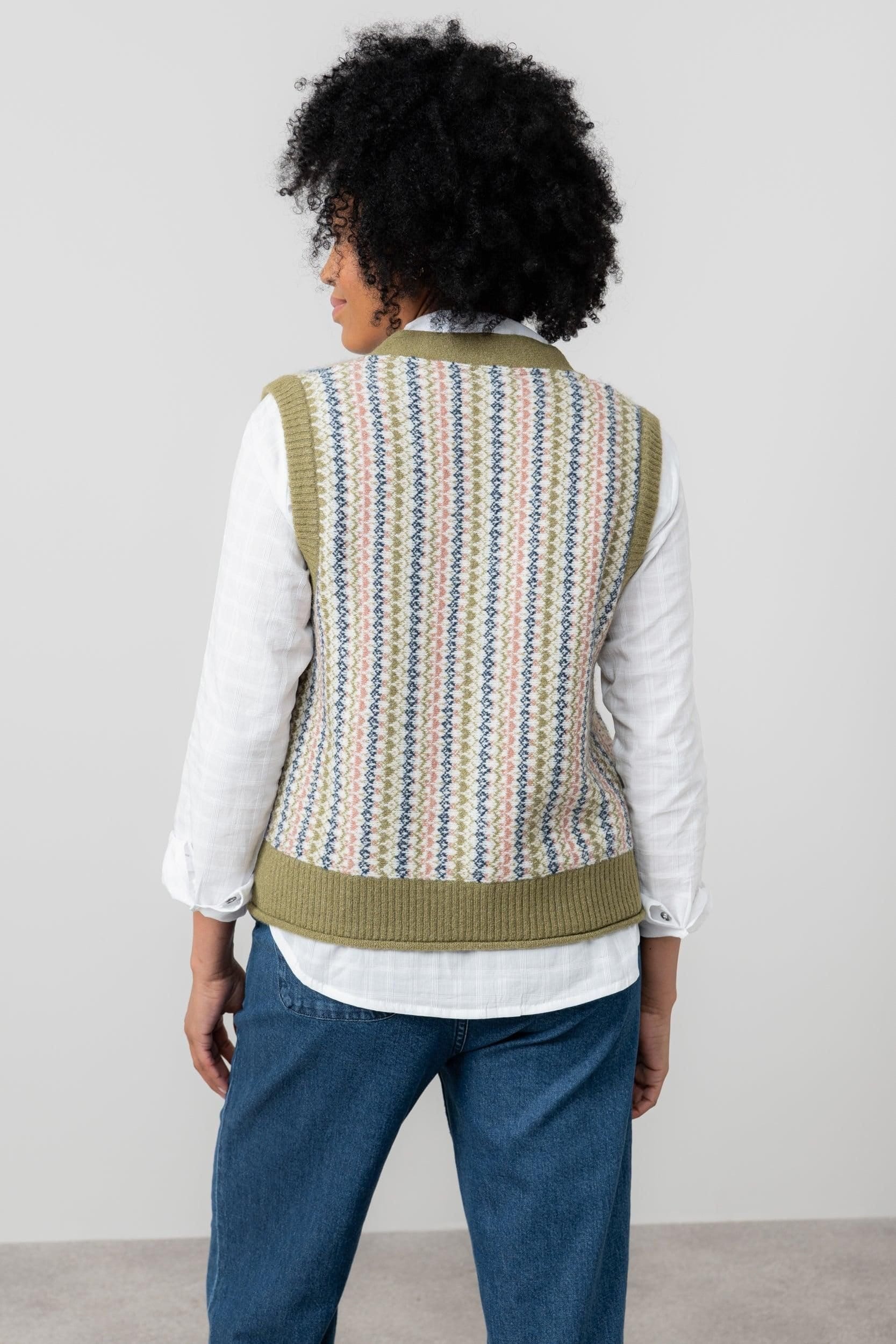 Lily & Me Lily & Me Women's Gywneth Sleeveless Boxy Fit Fair Isle Cardigan with Mock horn buttons in Green - 4
