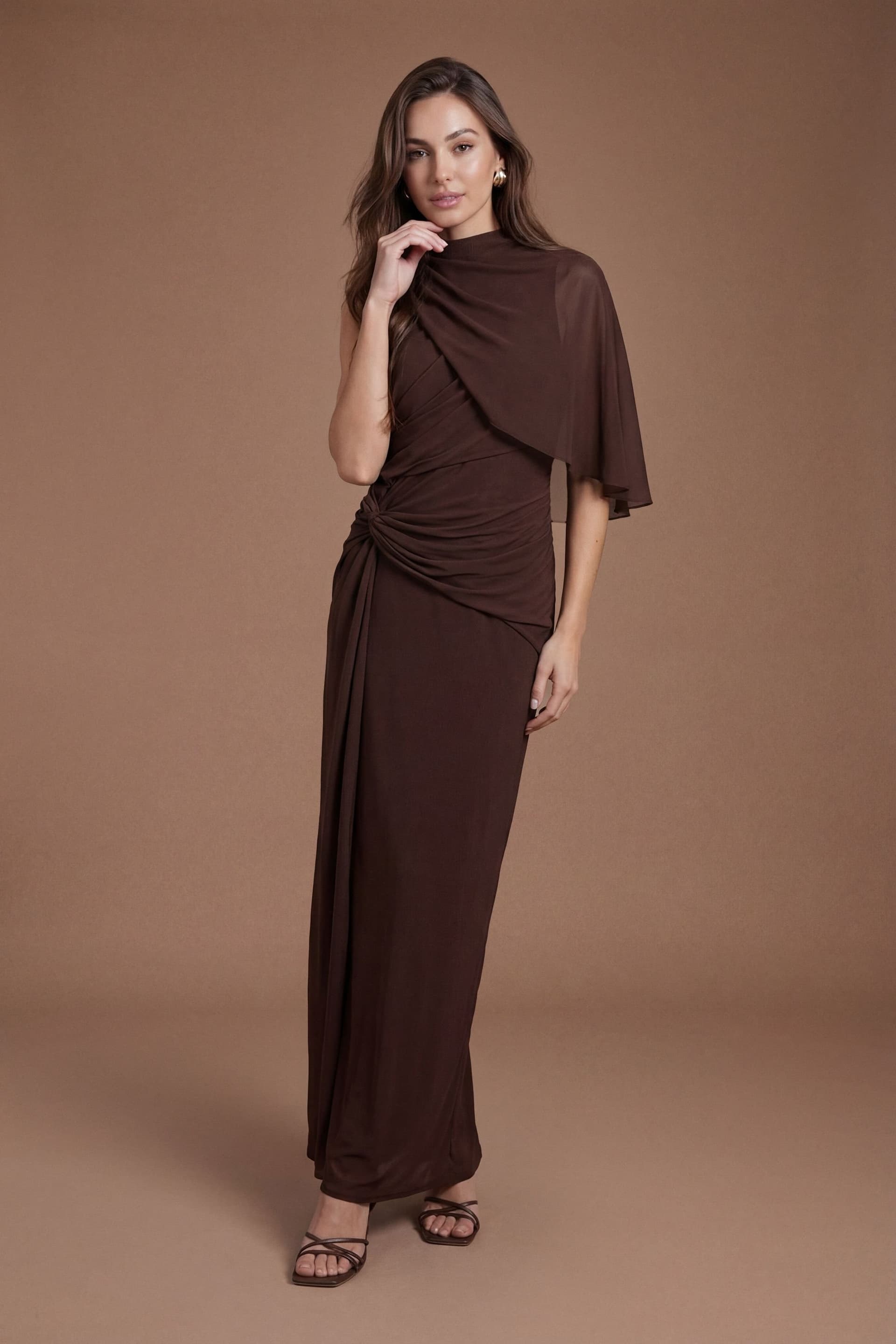 Coast Coast Women's High Neck Drape Contour Collective Bridesmaid Dress in Espresso