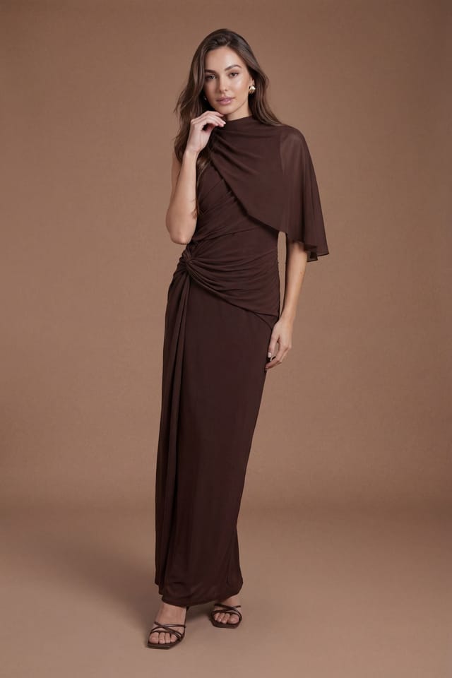 Coast Coast Women's High Neck Drape Contour Collective Bridesmaid Dress in Espresso - 3