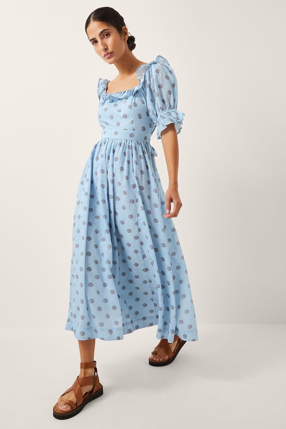 Monsoon Monsoon Women's The India Edit Matilda Printed Puff Sleeve Midi Dress Blue