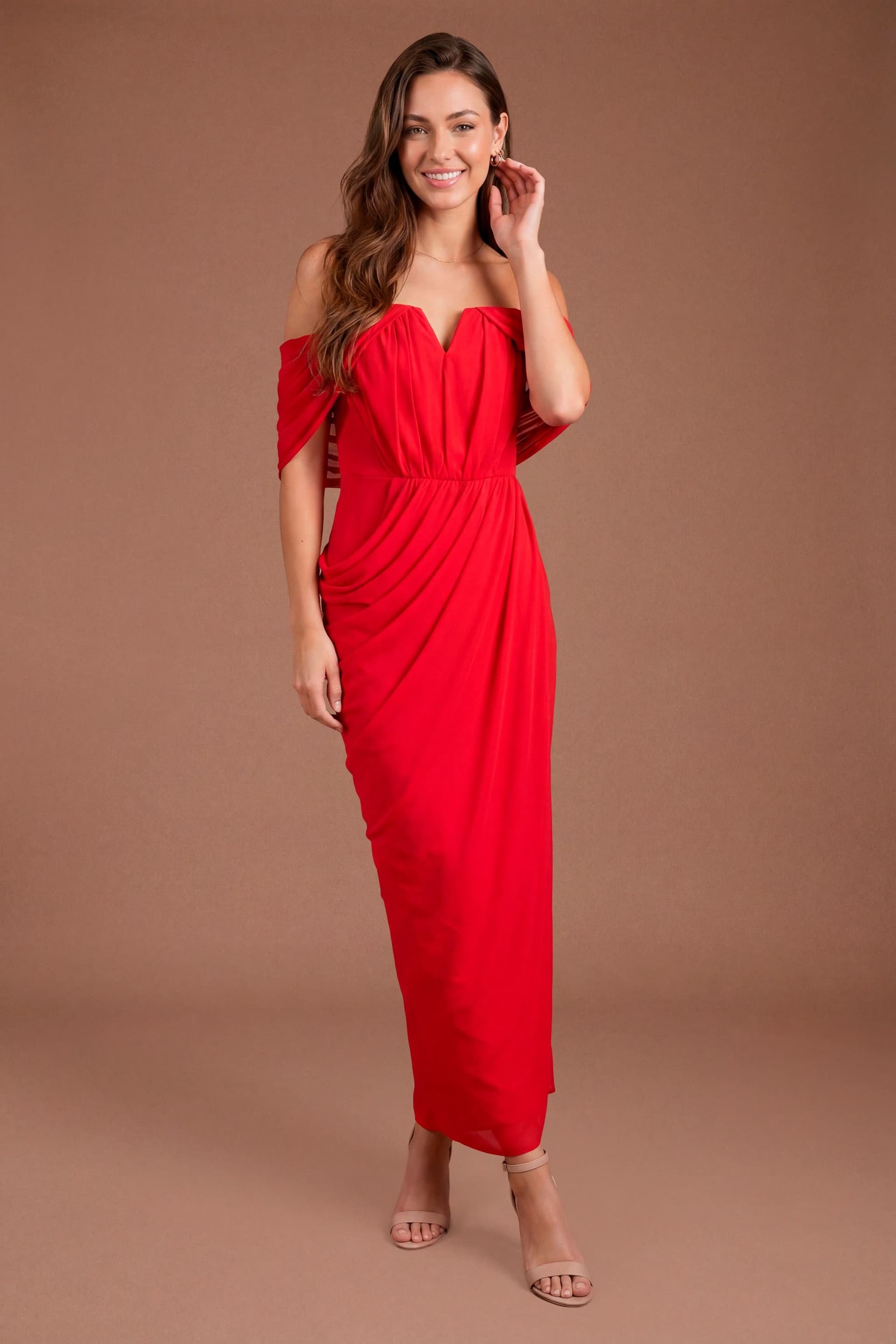 Coast Coast Women's Contour Collective Shawl Back Two In One Maxi Dress in Red