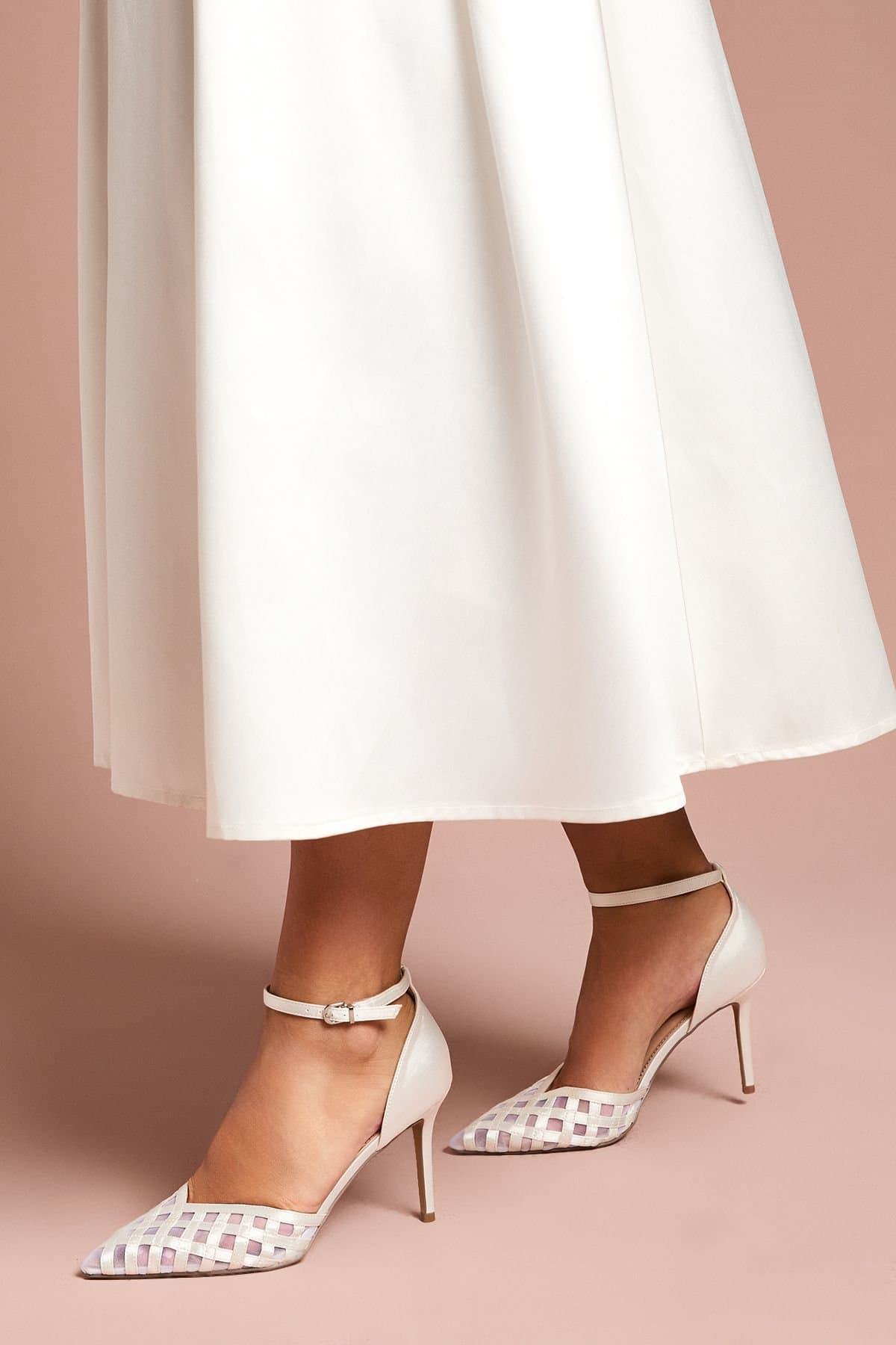 Coast Coast Women's Bridal Sophia Satin & Mesh Detail high Stiletto Heel Court Shoes in Ivory