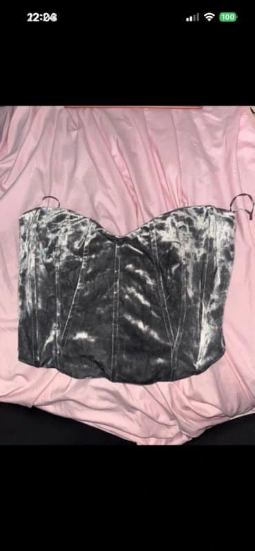 Bershka Bershka Crushed Velvet Strapless Corset Top - Grey/Silver